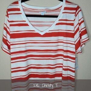 LuLaRoe Christy T 2XL NEW White and Red Stripes